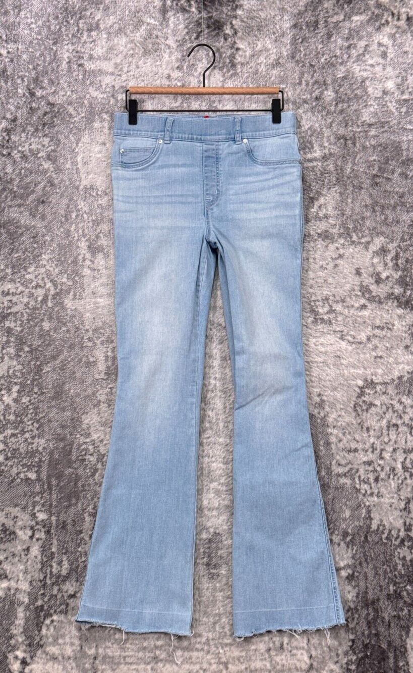 Spanx Jeans Medium Womens Flare Leg Pull On Raw Hem Retro Light Wash